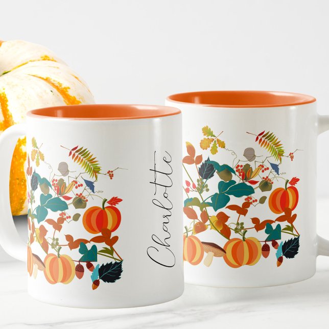 Eigener Kernpunkt Orange Grüner Kürbis Herbst Zweifarbige Tasse (Von Creator hochgeladen)