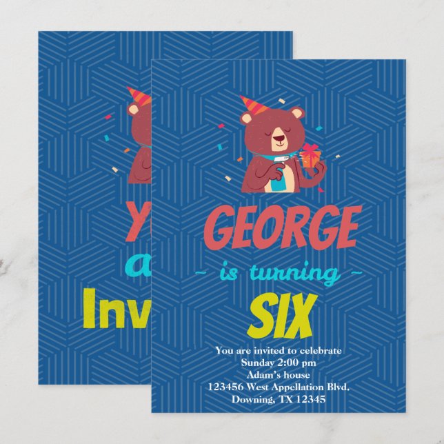 Eigener Kinderbär Dieser Cartoon lädt Sie ein Einladung (Vorne/Hinten)