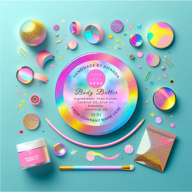 Eigener Logo Name Body Butter Kosmetik Holograph Runder Aufkleber (Custom Logo Name Body Butter Cosmetics Holograph Classic Round Sticke)
