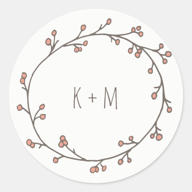 Eigener Monogramm-Kranz der Berries Runder Aufkleber (Vorderseite)