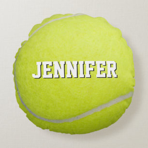 Eigener Monogramm Name Gelber Tennisball  Rundes Kissen