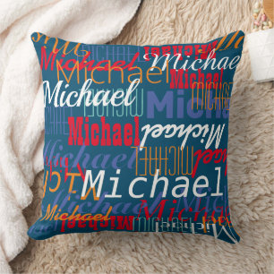 Eigener Name Allover blau gedruckt Kissen