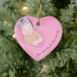 Eigener Text | Schlafen Baby Liebe Rosa Herz Keramik Ornament