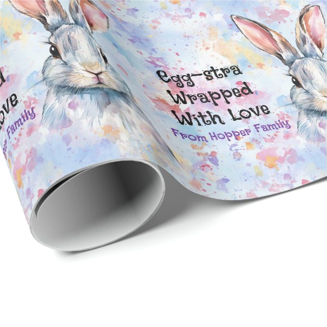 Eigener Text Wasserfarbe Osterhasen Geschenkpapier (Rolleneckpunkt)