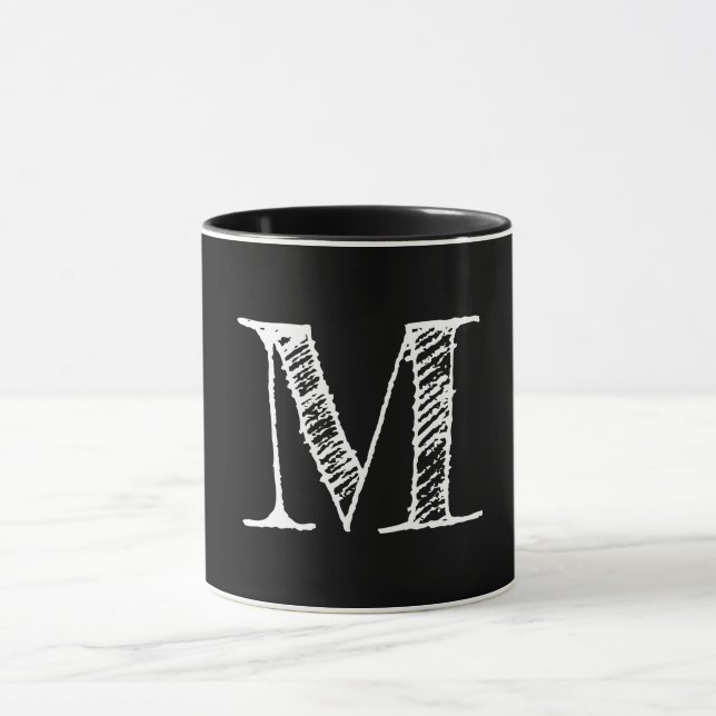 Eigener weißer Chalkboard Monogram Black Tee Kaffe Tasse (Zentrum)