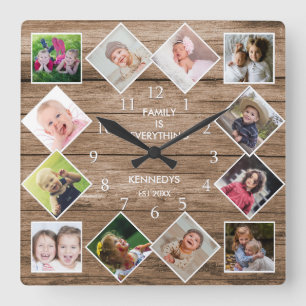 Eigenes 12 Foto Frame Collage Familienangebot Holz Quadratische Wanduhr