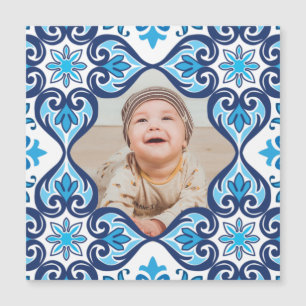 Eigenes Bild, blau-weiß Azulejos Magnetkarte