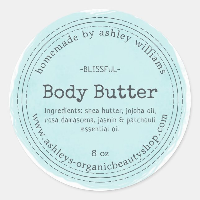 Eigenes Body Butter Blue Bio Business Label Runder Aufkleber (Vorderseite)