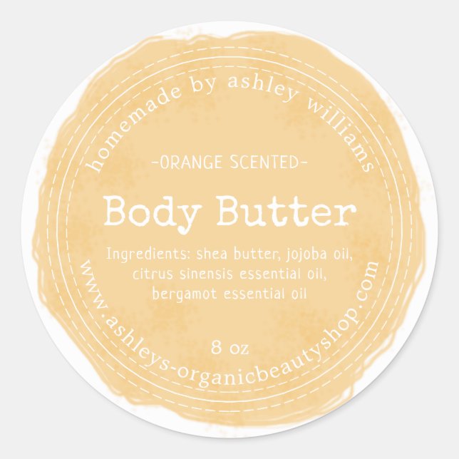 Eigenes Body Butter Gelbes Bio Business-Label Runder Aufkleber (Vorderseite)