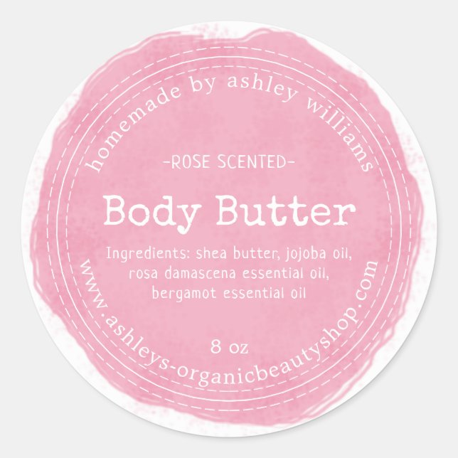 Eigenes Body Butter Pink Bio Business-Label Runder Aufkleber (Vorderseite)