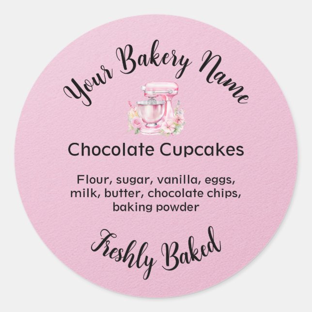 Eigenes Cake-Business-Logo Bake Label Rosa Runder Aufkleber (Vorderseite)