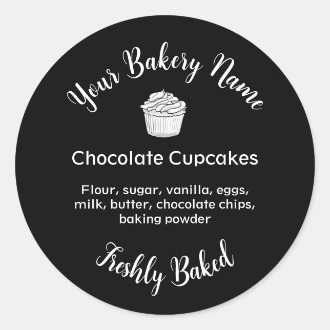 Eigenes Cake Business Logo Bake Label Schwarz Runder Aufkleber (Vorderseite)