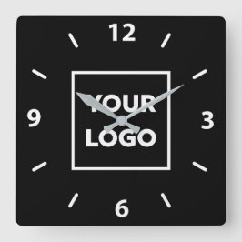 Eigenes Firmenlogo auf schwarzem Hintergrund Quadratische Wanduhr