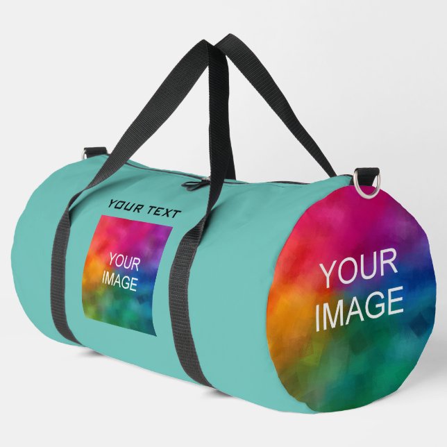 Eigenes Foto Hochladen Textvorlage Große Aquamarin Duffle Bag (Linke Ecke)
