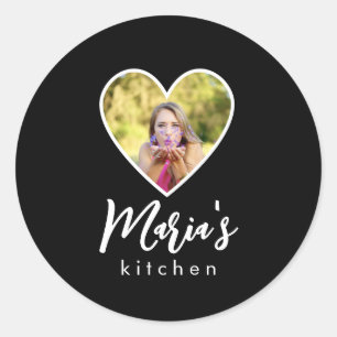 Eigenes Foto im Schwarzen Herzrahmen Moderne Kalli Runder Aufkleber
