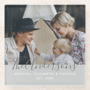 Eigenes Foto mit Familienname und Gründungsjahr Glasuntersetzer