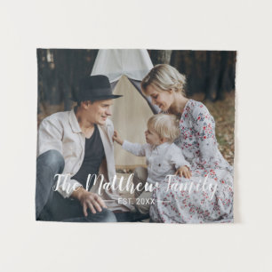 Eigenes Foto mit Familienname und Gründungsjahr Wandteppich