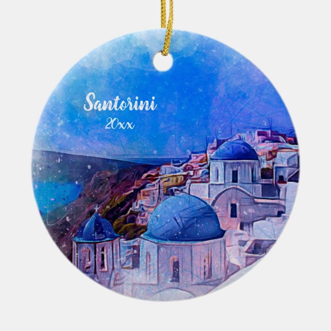 Eigenes Foto Santorini 2 Seite Einzigartige Modern Keramik Ornament (Vorne)