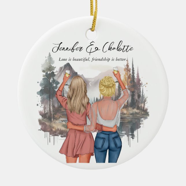 Eigenes Geschenk für das Portrait "Beste Freunde" Keramik Ornament (Vorne)