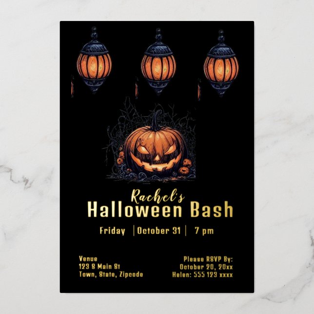 Eigenes Halloween-Jack-o-Laterne Folieneinladung (Vorderseite)