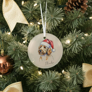 Eigenes, handgezeichnetes Golden Doodle Portrait u Ornament Aus Glas