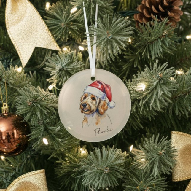 Eigenes, handgezeichnetes Golden Doodle Portrait u Ornament Aus Glas (Add a special touch to your Christmas tree with this custom pet portrait ornament!)
