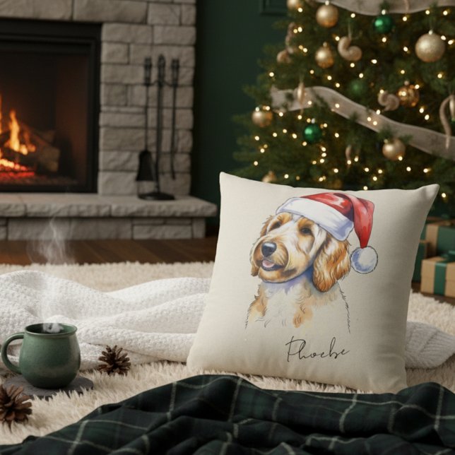 Eigenes Handgezeichnetes Weihnachtsgottesportrait Kissen (Add a special touch to your Christmas tree with this custom pet portrait throw pillow! )
