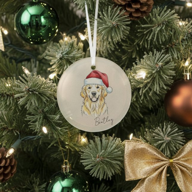 Eigenes, handgezogenes goldenes Retriever Portrait Ornament Aus Glas (Add a special touch to your Christmas tree with this custom pet portrait ornament! )