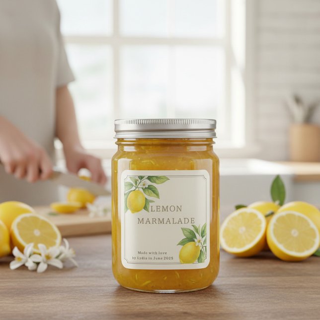 Eigenes hausgemachtes Lemon-Marmalade-Label Quadratischer Aufkleber (Von Creator hochgeladen)