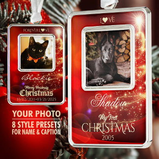 Eigenes Haustier-Foto-Andenken-Weihnachtsbaum-Schm Rahmen-Ornament Silber