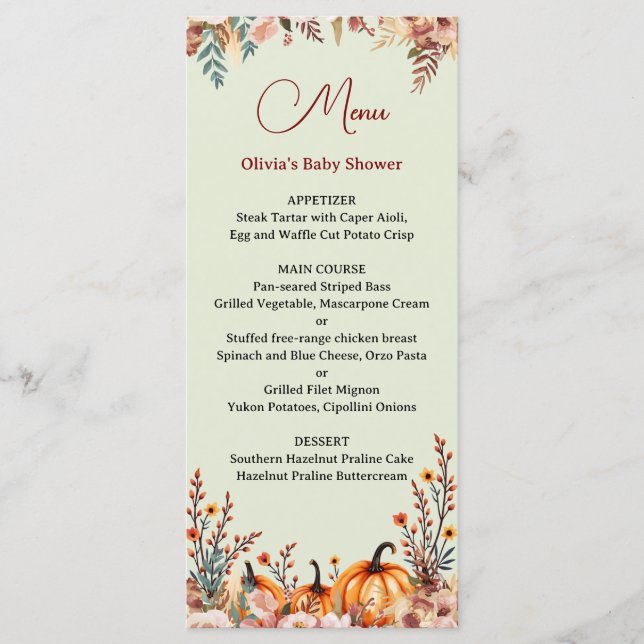 Eigenes Kinderduschmenü für den Herbst Menükarte (Vorderseite)