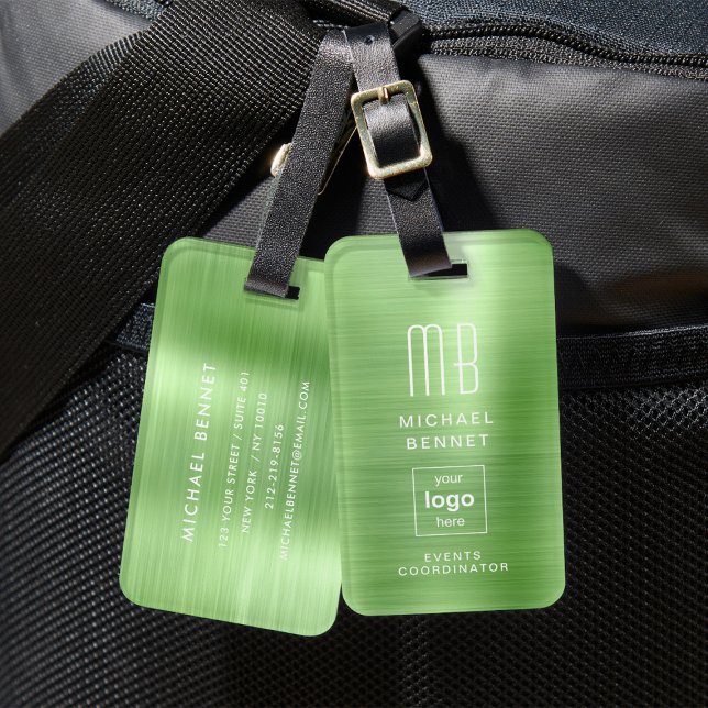 Eigenes Logo Mit Monogramm grünes, gegossenes Meta Gepäckanhänger (Custom Logo Monogrammed Green Brushed Metal Luggage Tag)