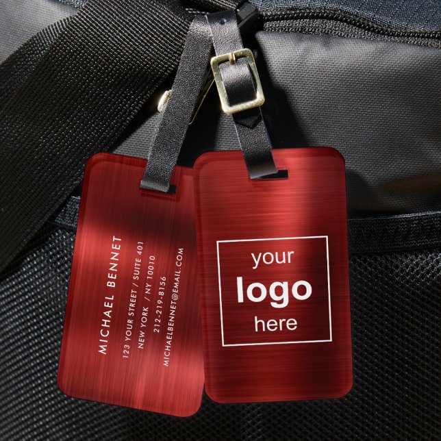 Eigenes Logo Mit Monogramm Rot gebürstetes Metall Gepäckanhänger (Custom Logo Monogrammed Red Brushed Metal Luggage Tag)
