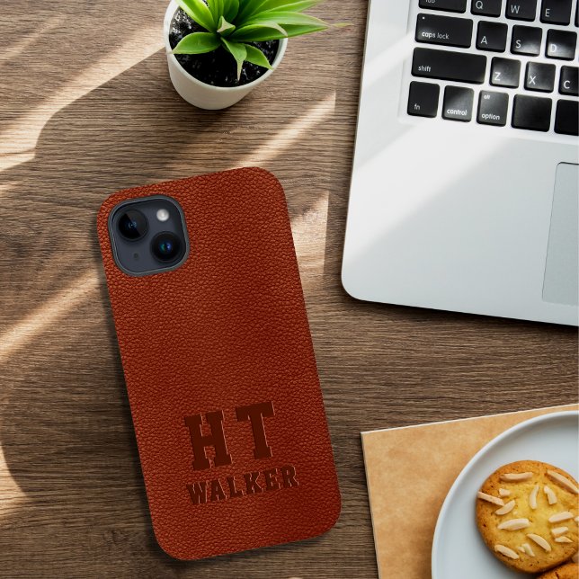 Eigenes Mit Monogramm braunes Veganes Leder Case-Mate iPhone Hülle (Von Creator hochgeladen)