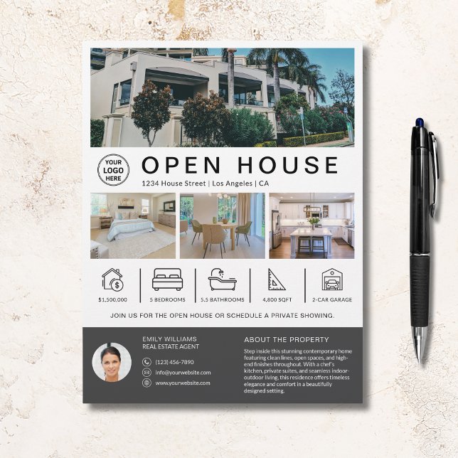 Eigenes Open House Real Anwesen Realtor Custom Log Flyer (Open House Real Estate Realtor Custom Logo)