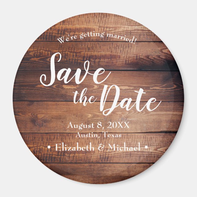 Eigenes rustikales Save the Date bedrucktes dunkle Magnet (Vorne)