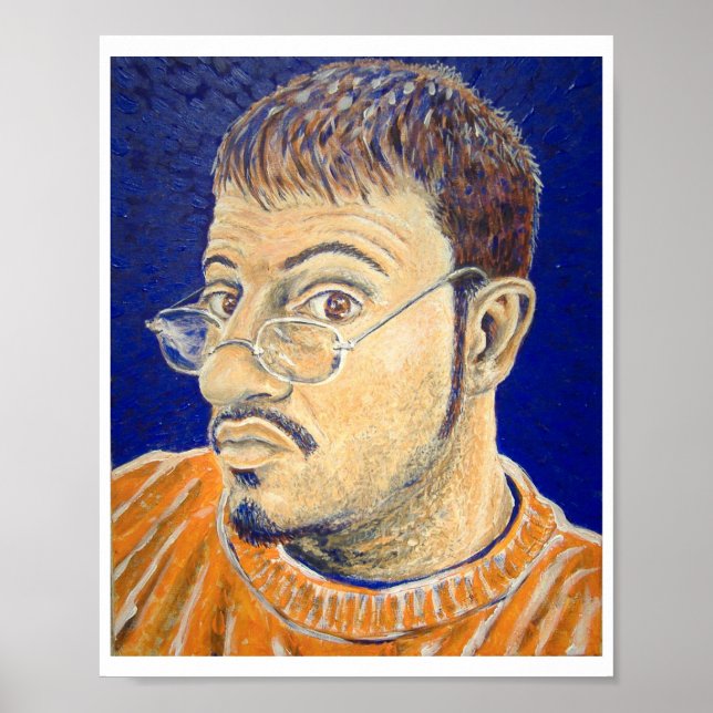 Eigenes Selbstportrait (orange, blau, weiß) Poster (Vorne)