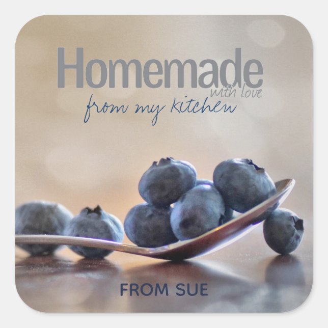 Eigenhausgemacht mit Liebe aus meinem Küchenaufkle Quadratischer Aufkleber (Vorderseite)