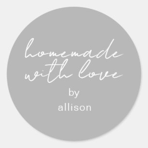 Eigenhausgemacht mit Liebe Personalisiert Grauschg Runder Aufkleber