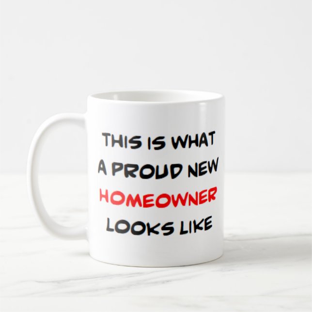 Eigenheimbesitzer, stolzer neuer kaffeetasse (Links)