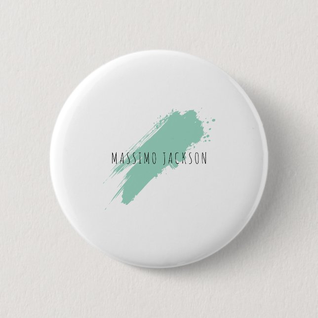 Eigenname Dekorativ Chic Einfach Blau Weiß Button (Vorderseite)