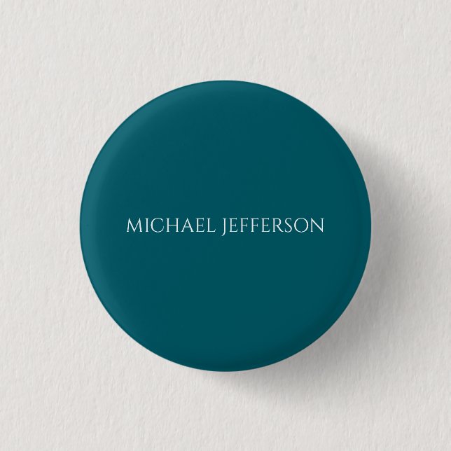 Eigenname schlicht dunkles Teal-Farbpersonaldesign Button (Vorderseite)