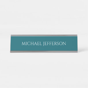 Eigenname schlicht dunkles Teal-Farbpersonaldesign Schreibtischnamensplakette