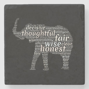 Eigenschaften einer Elefanten-Word-Wolke Steinuntersetzer