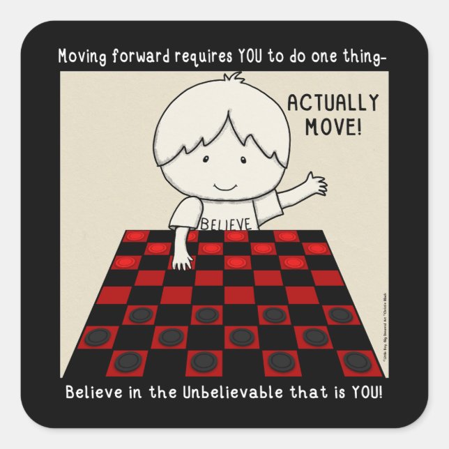 Eigentlich bewegen quadratischer aufkleber (Vorderseite)