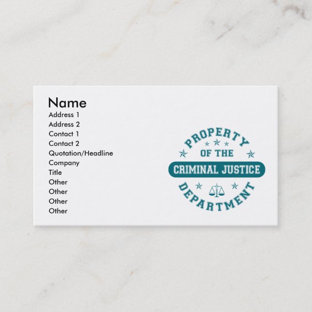 Eigentum der Strafjustiz-Abteilung Visitenkarte (Vorderseite)