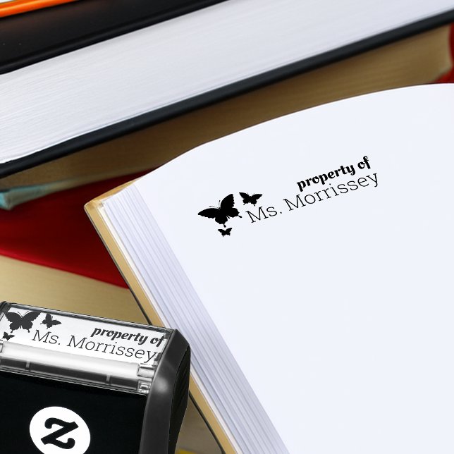 Eigentum des Lehrers Name Klasse Butterfly Permastempel (Property of Teacher Name Classroom Butterfly Self-inking Stamp)