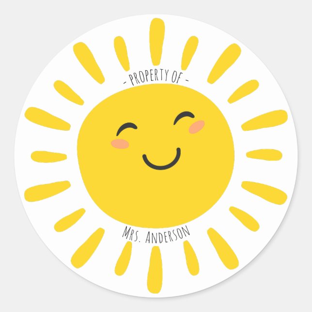 Eigentum des Lehrers Name Sunshine Runder Aufkleber (Vorderseite)