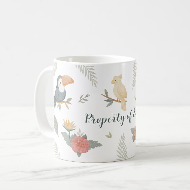 "Eigentum von" Individueller Name Dschungel Tropis Kaffeetasse (Vorderseite Links)