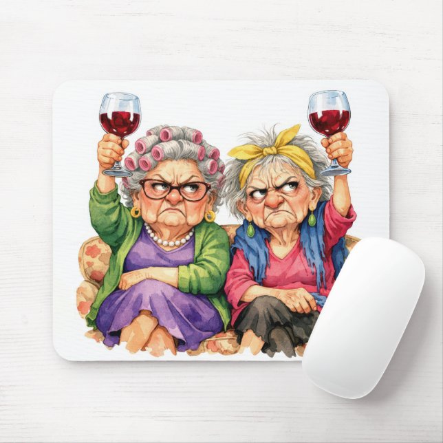 Eigentümliche alte Damen mit Rotwein Mousepad (Mit Mouse)